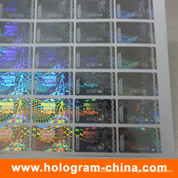 Безопасности лазерного 3D прозрачный серийный номер голограммы стикер